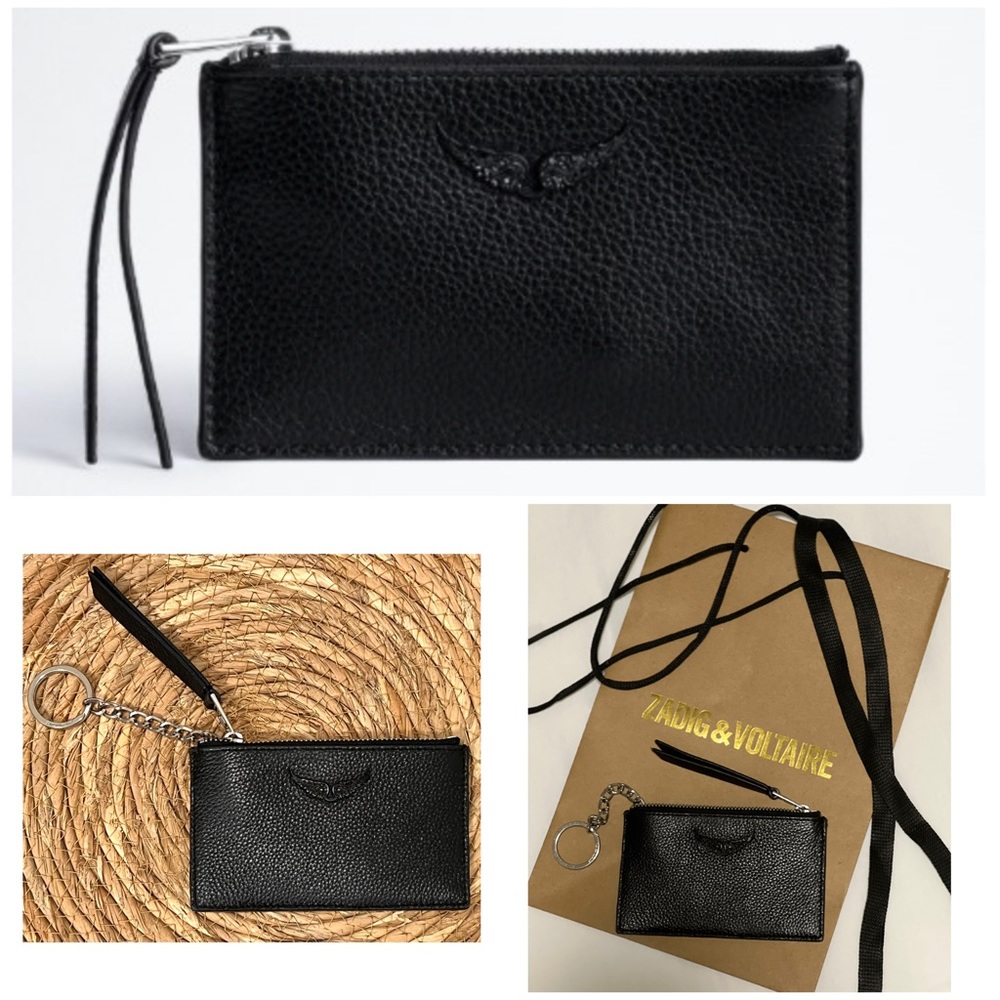 NEW! Zadig & Voltaire Key Pouch | Black Crystal Wings / Leather | wallet